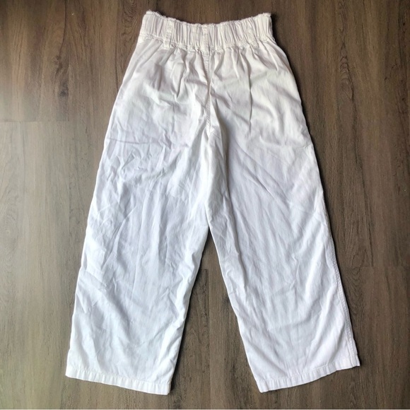 American Eagle Pull On Pants Size S White Cotton High Waisted Paperbag Wide Leg - Picture 3 of 10